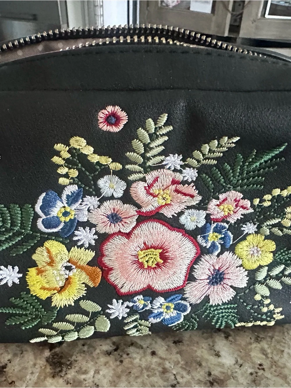 Embroidered Floral Women's Bag - Black
